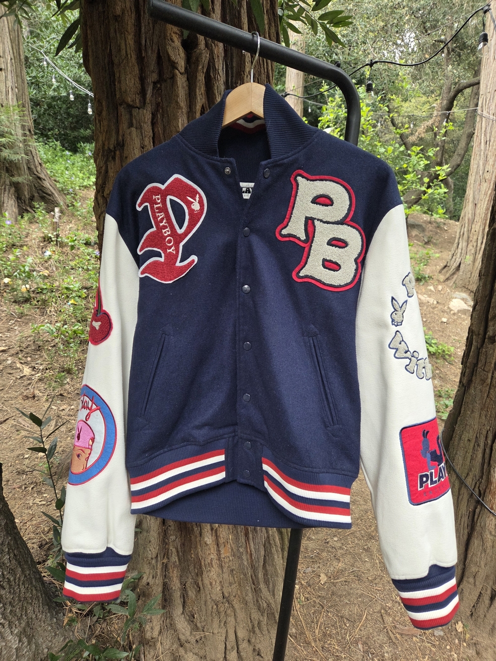 Playboy PB Navy & White Varsity Mens Jacket Size Medium